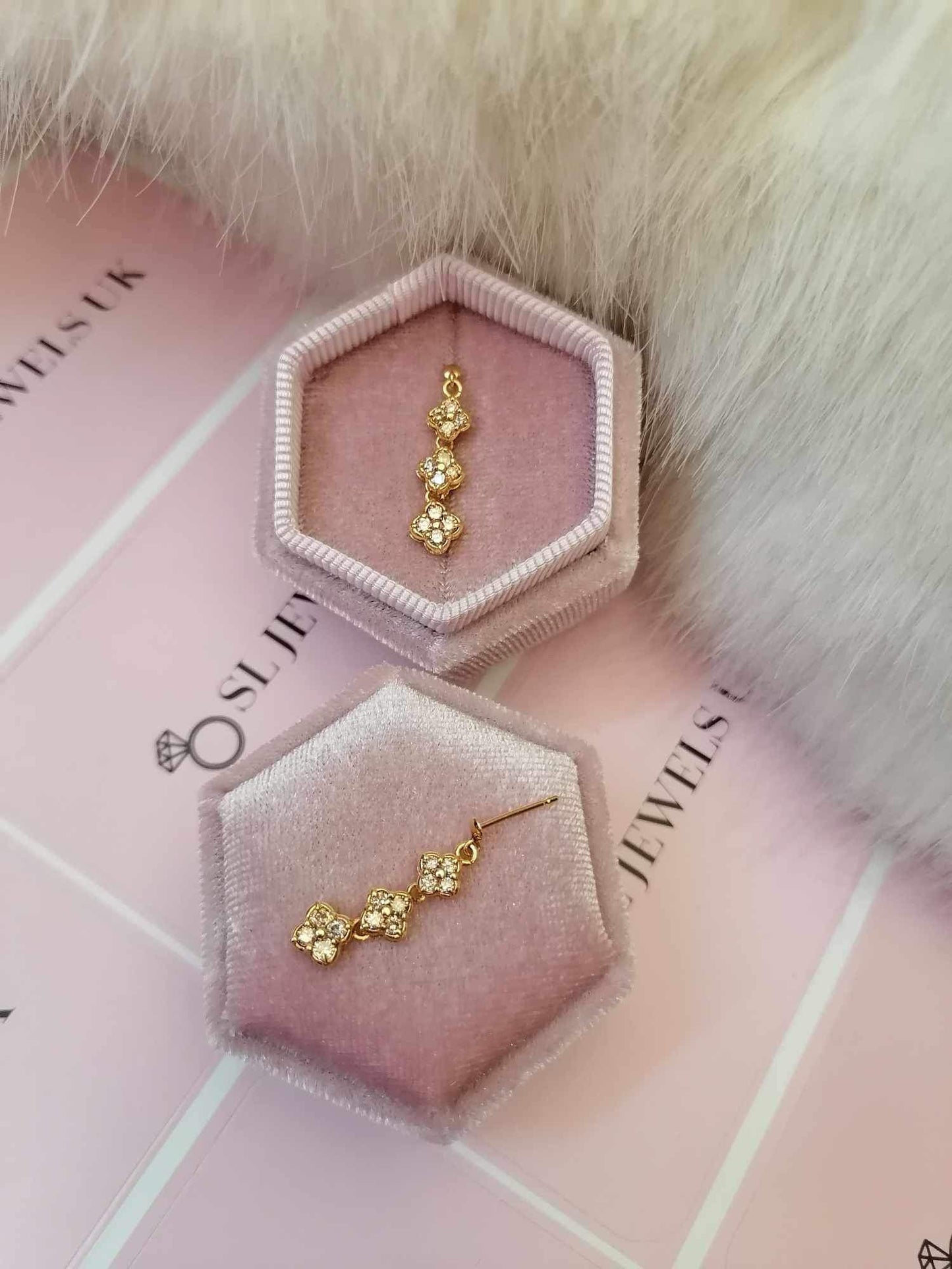 Diamond Flower Dangling Earrings