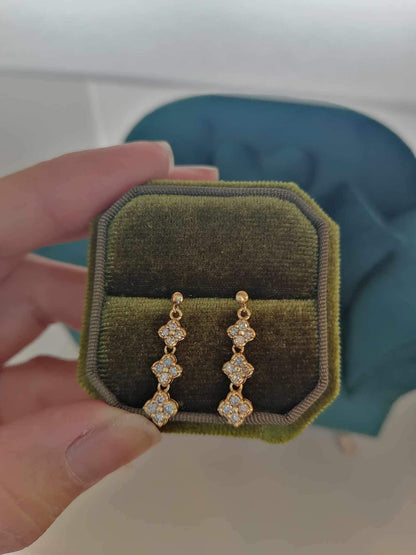 Diamond Flower Dangling Earrings